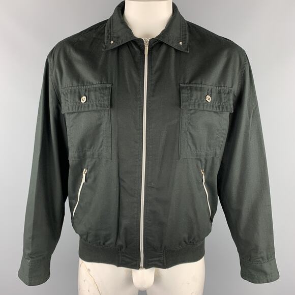 Vintage  Size M Black Cotton Full Zip Silver Buttons Bomber Jacket - Picture 1 of 10